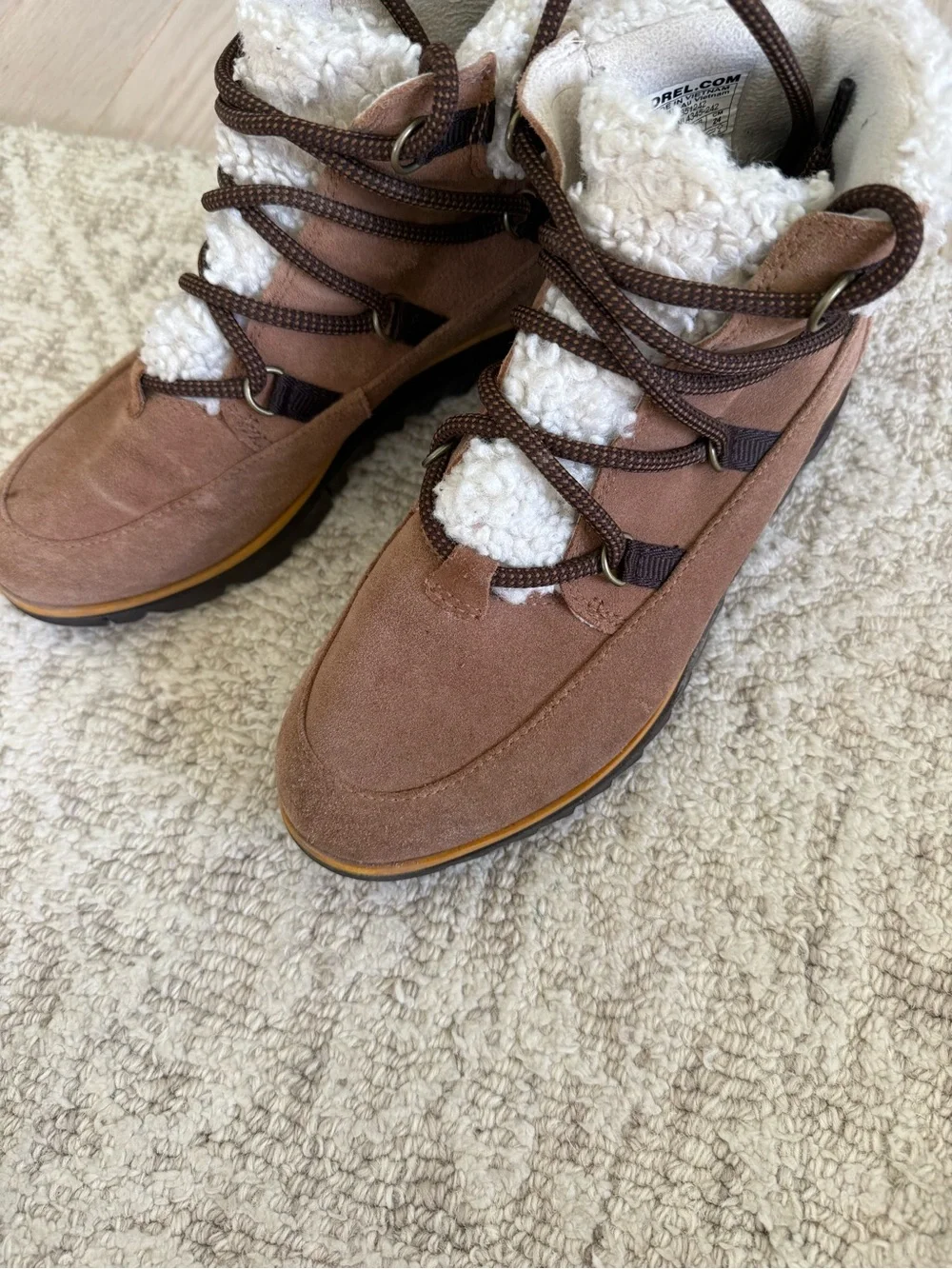 Sorel Brown Suede Sherpa Cuff Lace-Up Women's Winter Boot